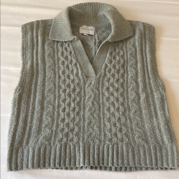 Pink Rose Women's V-Neck Cable Knit Sweater Vest - Light Gray - Picture 1 of 8